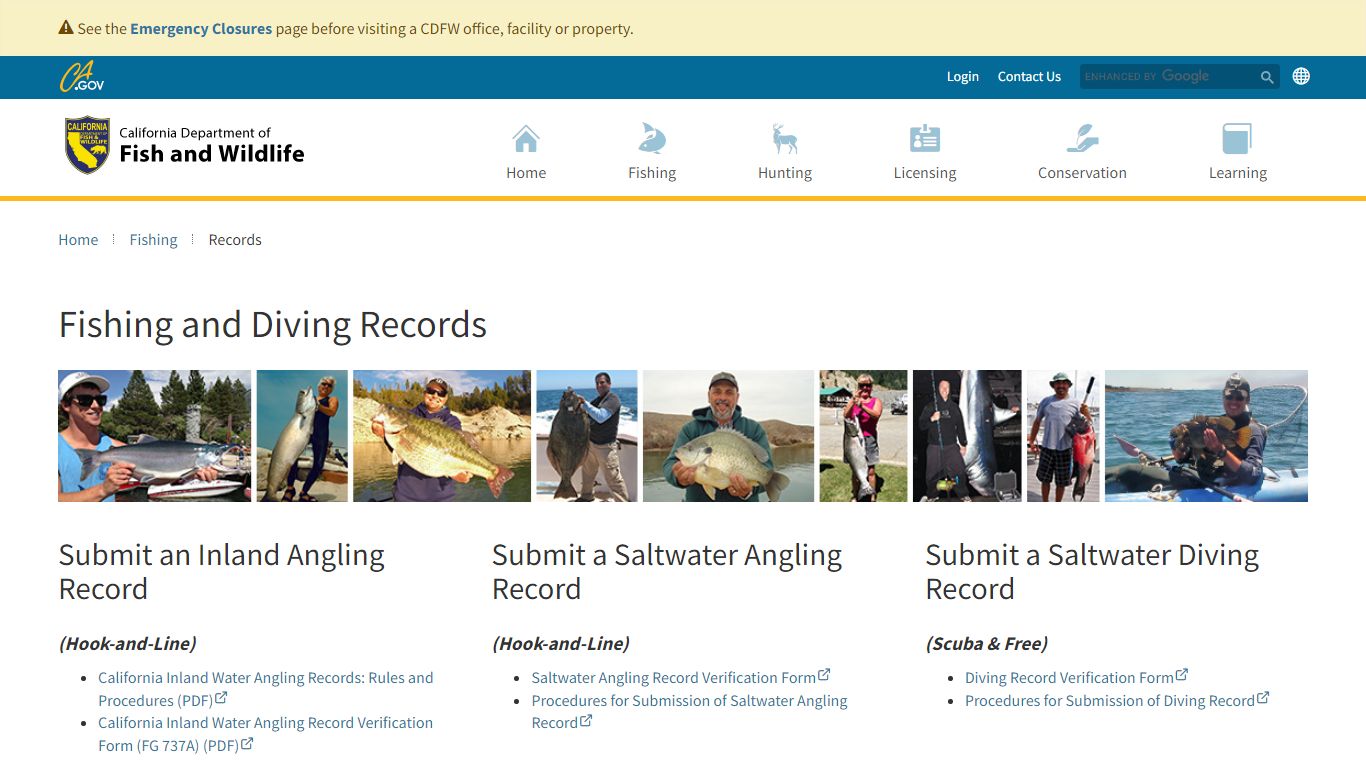 Fishing and Diving Records - California Department of Fish and Wildlife